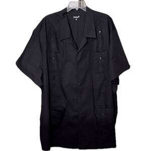 Guayabera shirt Men's 4XL Mexican wedding shirt black, embroidery, button up